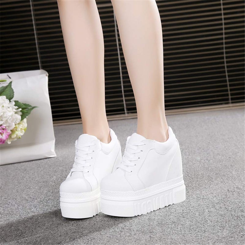 ACE SHOCK Women Fashion Platform Sneakers Wide Width High Hidden Heel Wedge Walking Shoes (7.5, Without Flower White) - Image 5